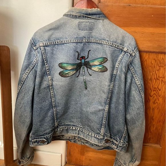 vintage dragonfly embroidered patch Levi’s jean jacket - Picture 1 of 6